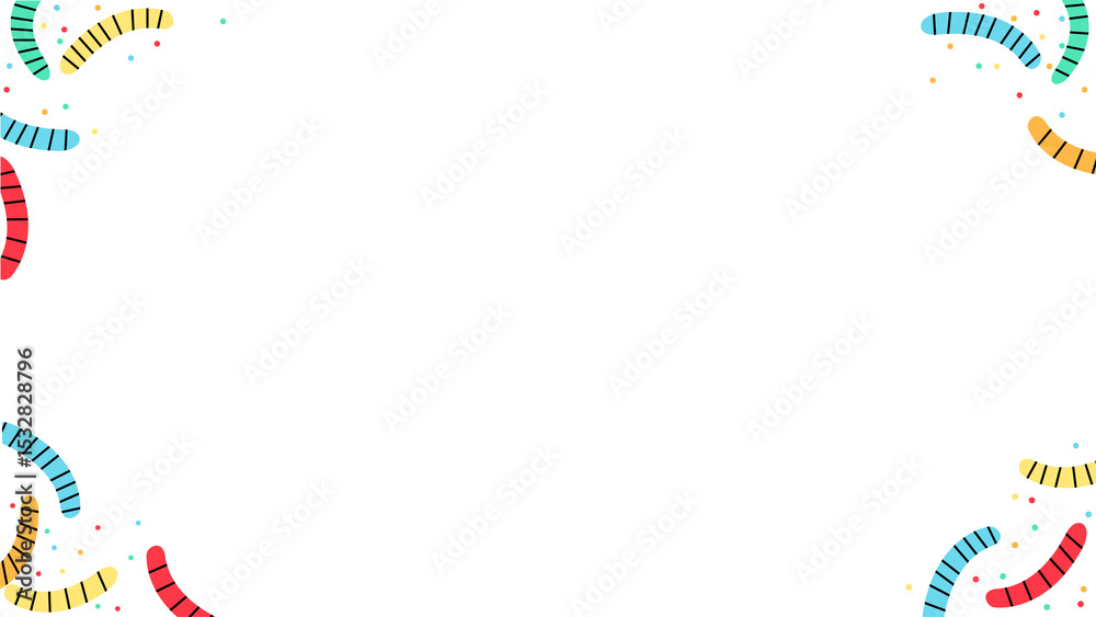 Fototapeta premium Displaying flat design border with ribbons and star confetti on clear backdrop, copy space