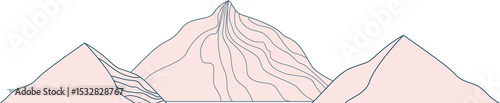 Flat geometric mountain forms are floating on clear bg showing pastel peaks, dark-blue contours © vectorfusionart