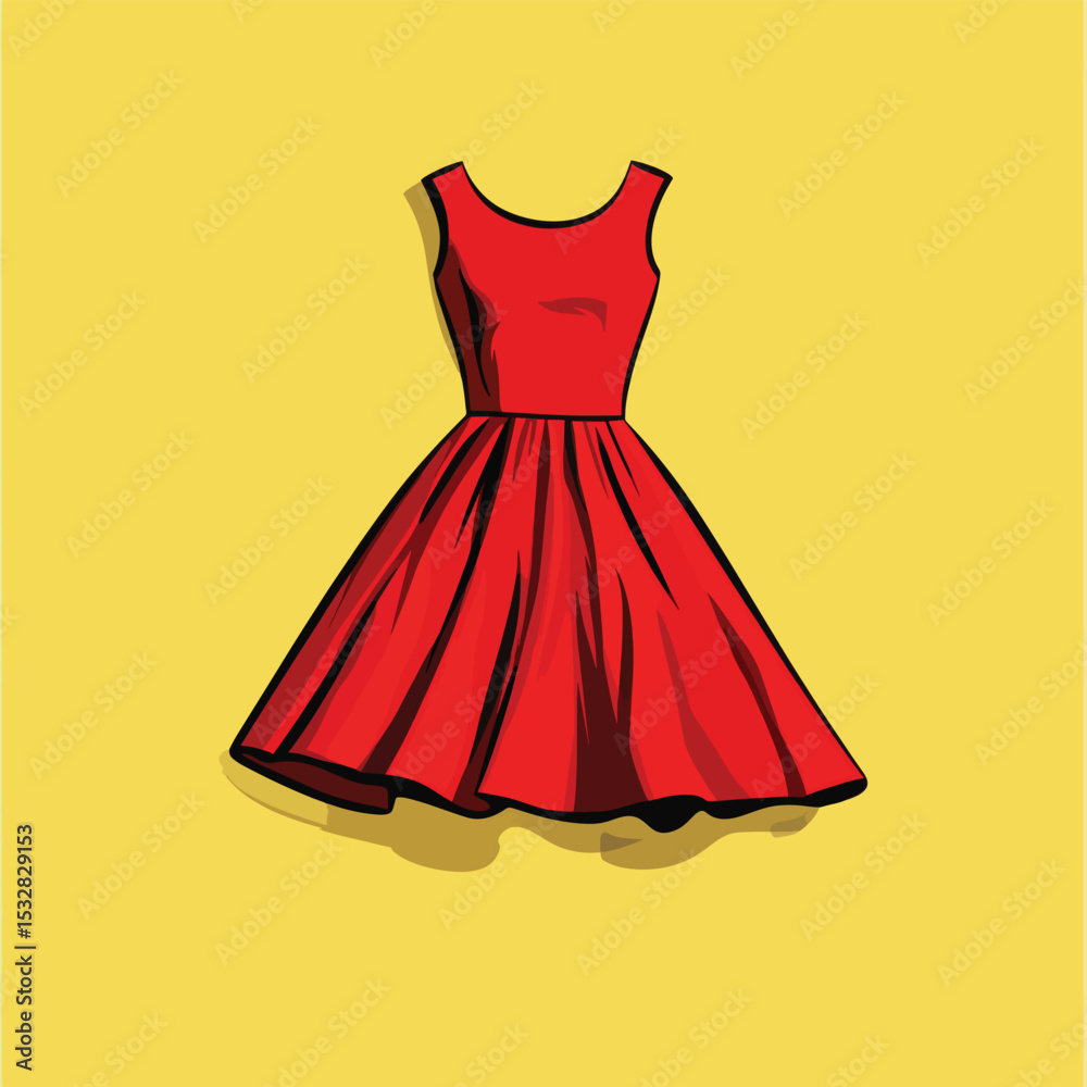 Obraz premium Vivid Red Sleeveless Fit and Flare Dress Illustration