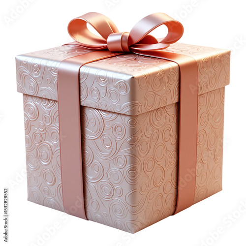 Rose gold gift box with elegant bow festive present isolated on transparent background