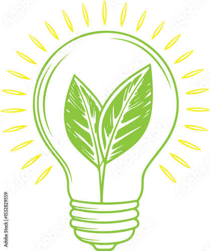 Eco Light Bulb Silhouette Vector, Green Energy Symbol, Leaf Inside Bulb Vector, Eco Friendly Lightbulb Illustration, Light Bulb with Leaves Vector, Eco Light Silhouette Design Art.