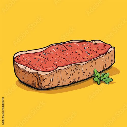 Artistic Illustration of a Seasoned Steak with Fresh Herbs Ready to Eat