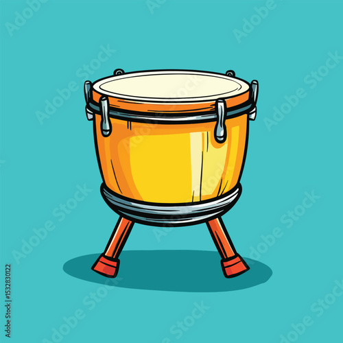Cartoon Illustration of a Vibrant Yellow Conga Drum with Orange Legs