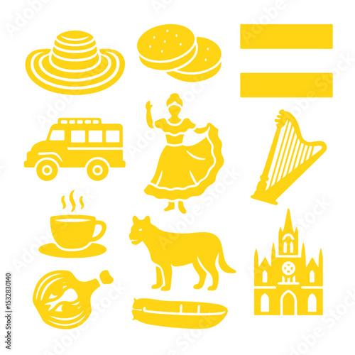 vector isolated yellow color colombia traditional cultural symbols