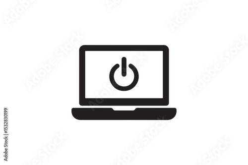 Laptop Power Symbol silhouette vector with white background