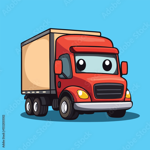 Cartoon Red Delivery Truck with Big Eyes