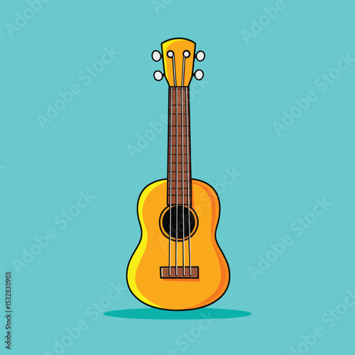 Cartoon Ukulele with Yellow Body and Brown Fretboard Centered Composition