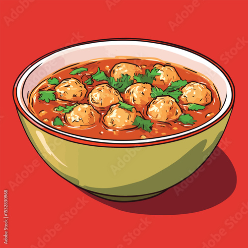 Cartoonish Bowl of Meatballs in Tomato Sauce Garnished with Parsley