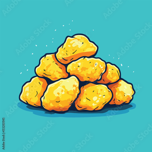 Cartoonish pile of golden fried chicken nuggets with dark outlines
