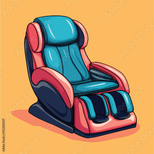 Cartoonstyle massage chair with blue and pink padding angled perspective