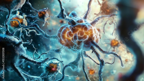 Microglia Engaging in Scavenging of Dead Neurons in Futuristic Scene