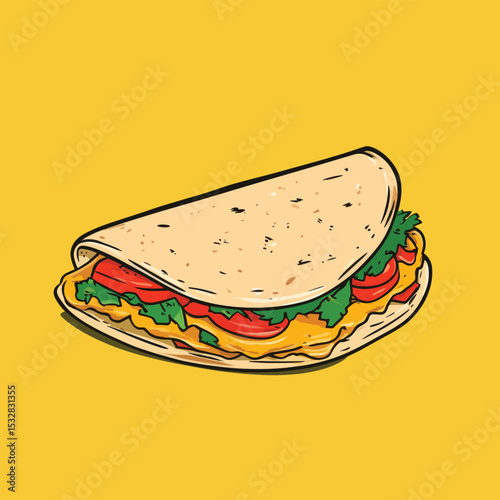 CartoonStyle Quesadilla with Melted Cheese Tomatoes and Lettuce Filling