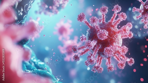 Detailed View of Virus Particles with mRNA Delivery Mechanism