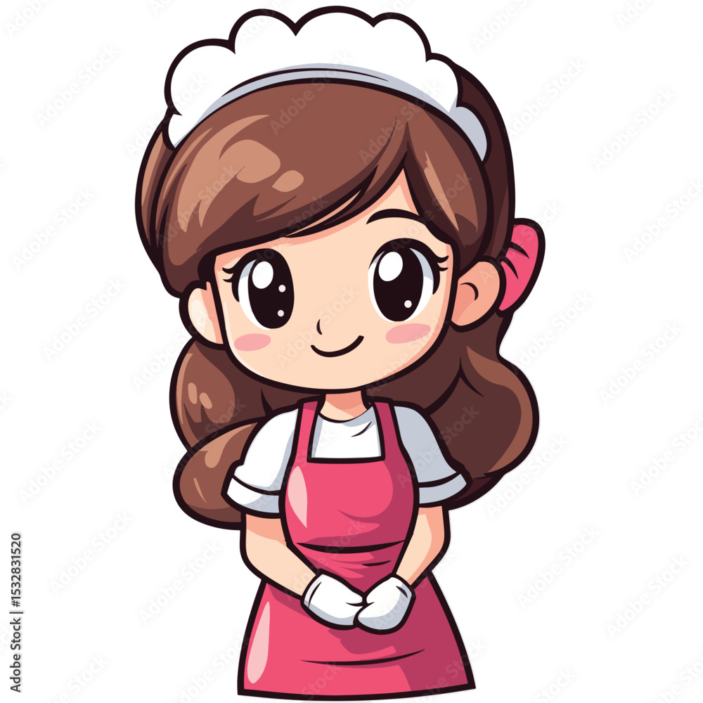 Obraz premium Cheerful Anime Maid with Pink Apron and Big Eyes