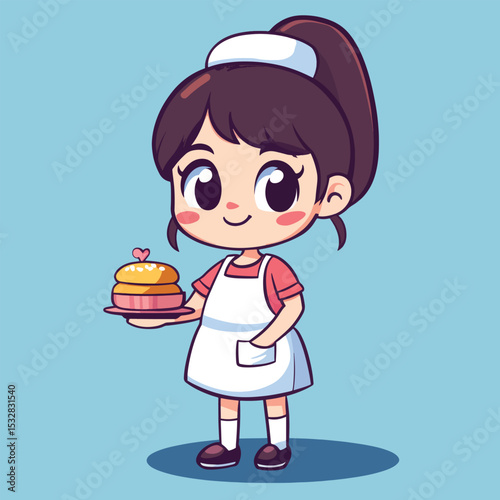 Cheerful Baker Girl Presenting Delicious Pastry