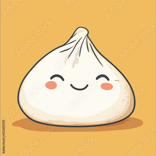 Cheerful Cartoon Bao Bun with Pleats and Rosy Cheeks