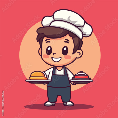 Cheerful Child Chef Serving Delicious Food