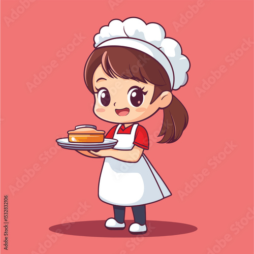 Cheerful Girl Chef Presenting Delicious Pastry