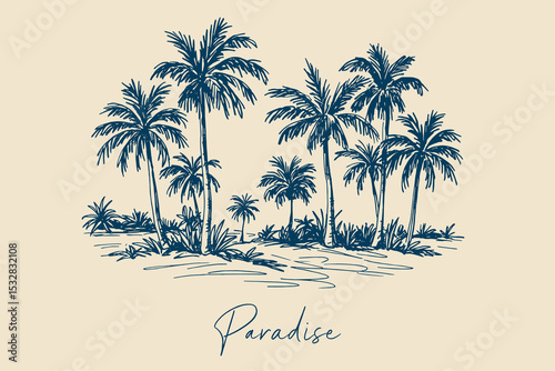 Palm trees island sketch vintage style vector illustration