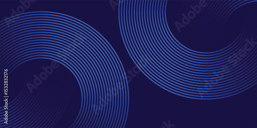 Abstract blue glowing geometric lines on dark blue background. Modern shiny blue circle lines pattern. Futuristic technology concept. Suit for cover, poster, banner modern