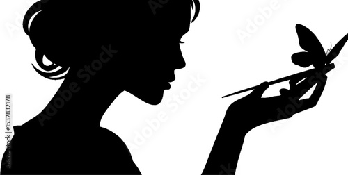 Silhouette of woman holding butterfly: feminine beauty and nature connection concept