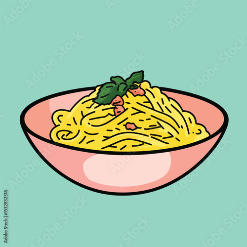 Colorful Cartoon Illustration of Pasta in a Bowl