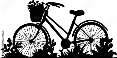 Charming tandem bicycle with flower basket silhouette for outdoor adventure design