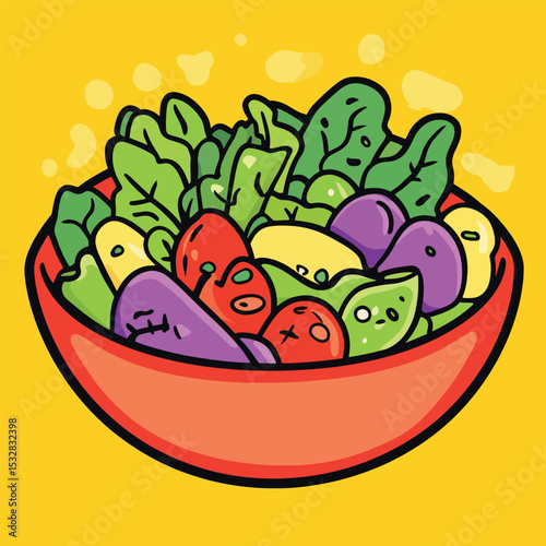 Colorful Cartoon Vegetable Salad in a Bowl