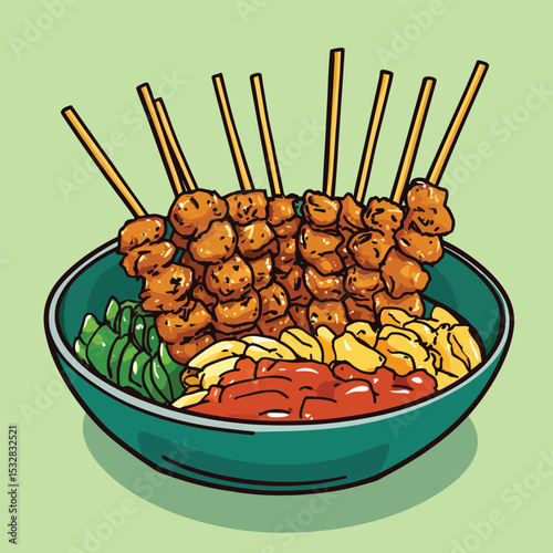 Colorful Skewered Meat and Vegetables in a Bowl