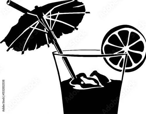 Tropical cocktail with lime, umbrella, and straw - refreshing summer drink design