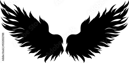 Fiery phoenix wings silhouette design with bold contrast