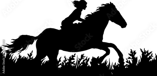 Dynamic silhouette of horse rider galloping at sunset for equestrian enthusiasts