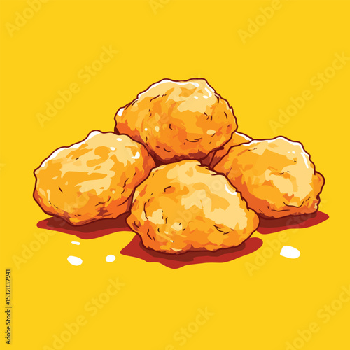 Crispy golden fried chicken nuggets piled high casting soft shadows