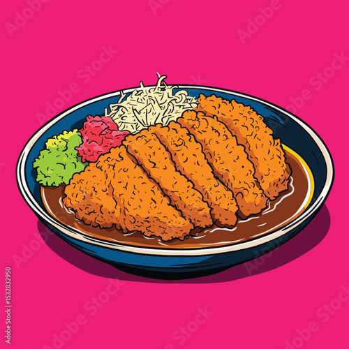 Crispy Katsu Curry Bowl with Colorful Garnishes