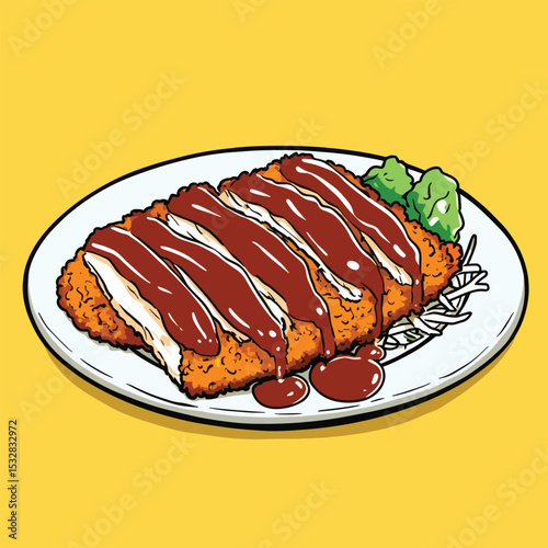 Crispy Katsu Cutlet with Rich Brown Sauce and Garnish