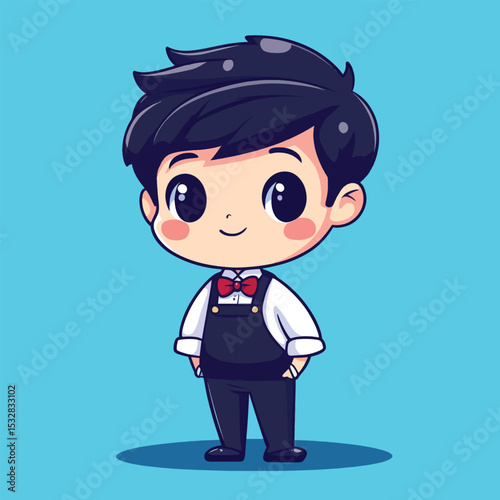 Cute Cartoon Boy in Formal Attire with a Happy Expression