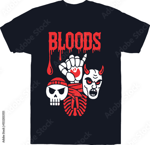 T-shirt Blood design concept vector fashion illustration on a black cotton shirt