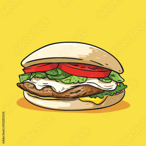 Delicious Chicken Burger with Tomato and Lettuce