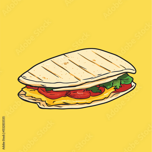 Delicious grilled sandwich with melted cheese sliced tomatoes and fresh green lettuce