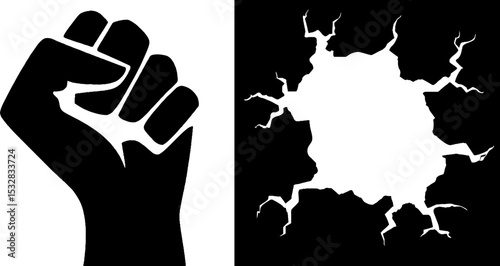 Anarchy symbols with clenched fist and crack design for urban art theme