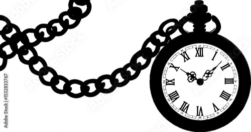 Antique pocket watch with roman numerals and chain for vintage design and decor