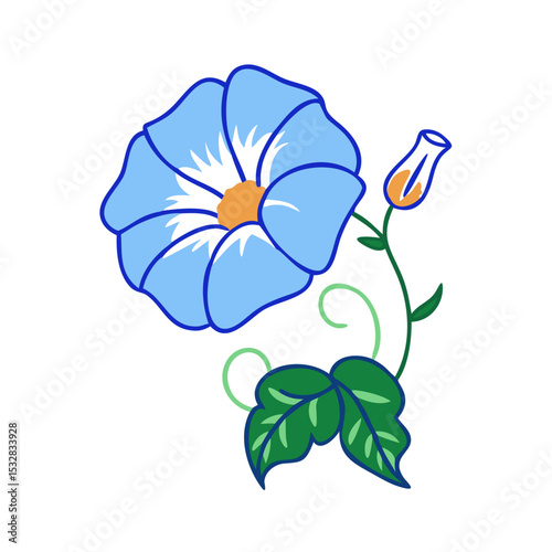 Simple illustration of morning glory. Icon. Adorable. Summer. Plants.