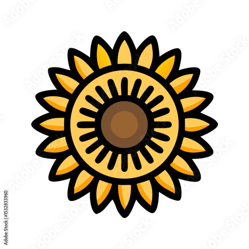 Simple illustration of sunflower. Icon. Adorable. Summer. Plants.