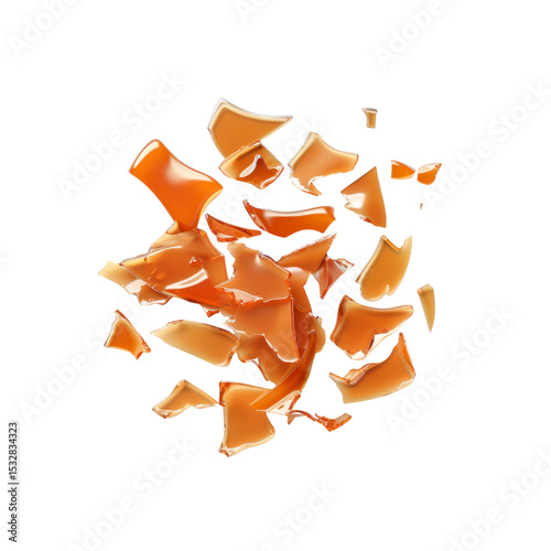 Abstract Shattered Caramel Candy Explosion on Black Background