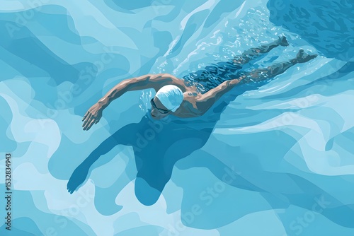 Minimalist vector of swimmer doing freestyle stroke in pool