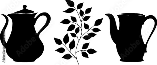 Elegant coffee pot silhouettes with steam and bean cluster design for decoration