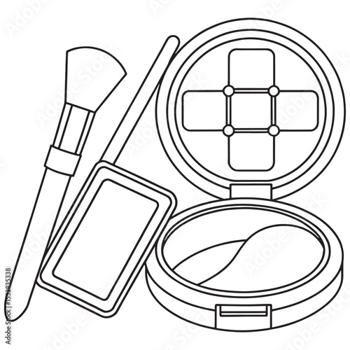 Makeup Brush and Compact Powder Set Line Art Illustration