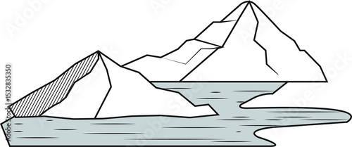 Panel kuchenny z motywem Hatched mountain peaks are reflecting on water in minimalist line art, transparent background