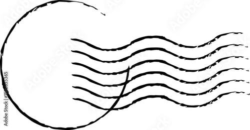 Fotografia showing black sketch half circle with wavy lines forming postal cancellation on
