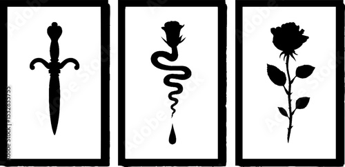 Bold tattoo design with dagger, rose, and snake elements for creative inspiration